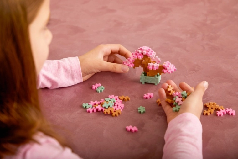 Bonsái en flor con piezas pequeñas