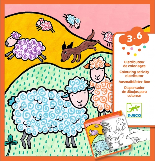 Caja divertida Djeco con dibujos para colorear y juegos Granja