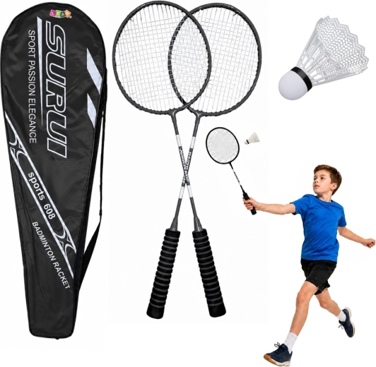 Set de bádminton con 2 raquetas, volante y funda negra