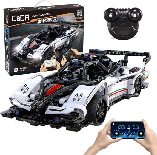 Set de construcción CaDA RC coche de carreras Z-Wind, blanco, 457 piezas, modo dual