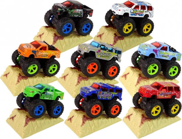 Monster truck con rampa y neumáticos de goma – tracción de retroceso