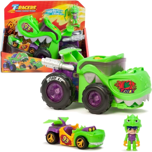 T-Racers T‑Rex Mega Wheels set con lanzador y piloto