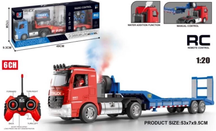 Camión tractor con remolque por control remoto 1:20 con efecto de humo, USB