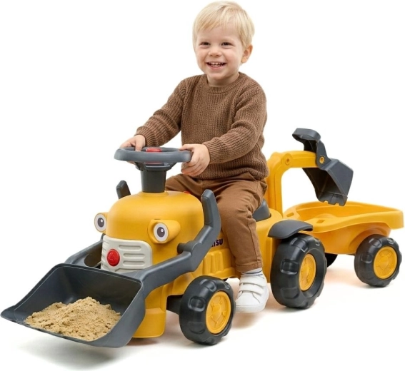 Correpasillos Komatsu con cargador, excavadora y remolque