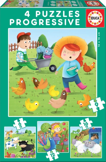 Puzzle Educa Animales de la granja 4 en 1 (6-16 piezas)