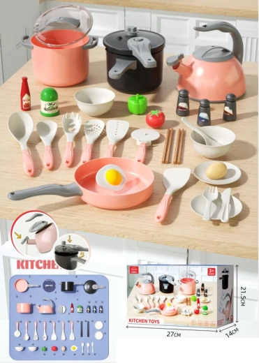 Set de cocina infantil rosa de 32 piezas