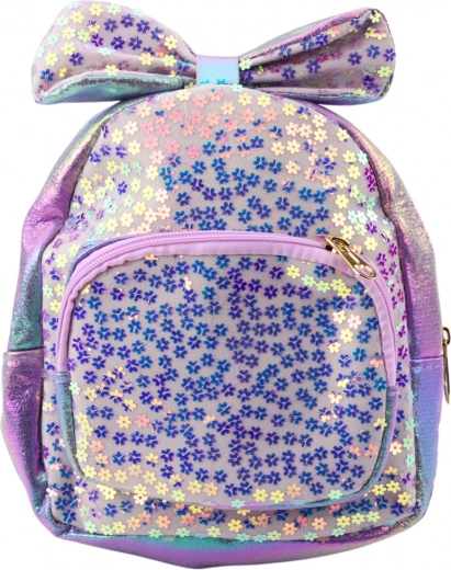 Mochila infantil morada con lentejuelas brillantes y lazo 22 cm 2,8 L
