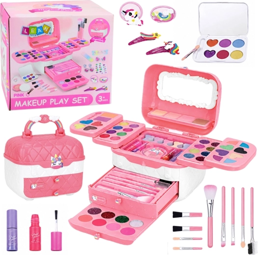 Neceser infantil de cosmética con unicornio – set rosa de 72 piezas