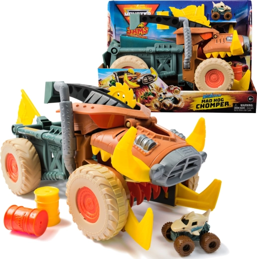 Monster Jam Mini Jams Megalodon Mad Hog Chomper set con coche grande y pequeño 1:87