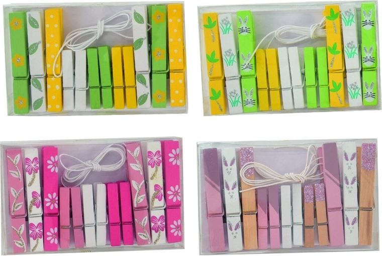 Pinzas decorativas de madera de Pascua 12 uds. (mix de 4 motivos)