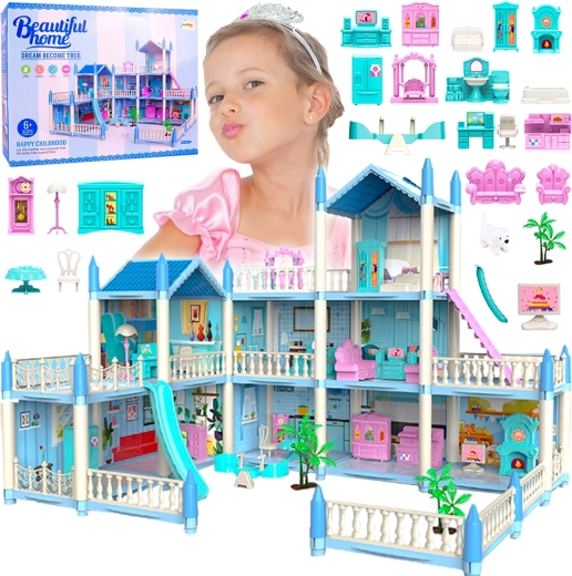 Casita de muñecas estilo villa residencia con parque infantil