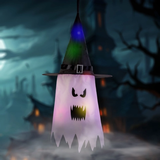 Decoración LED colgante de Halloween con forma de fantasma rosa