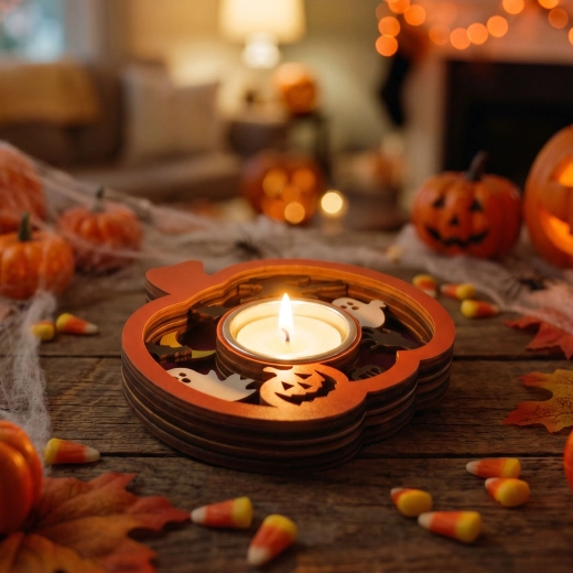 Portavelas de Halloween para vela de té con forma de calabaza