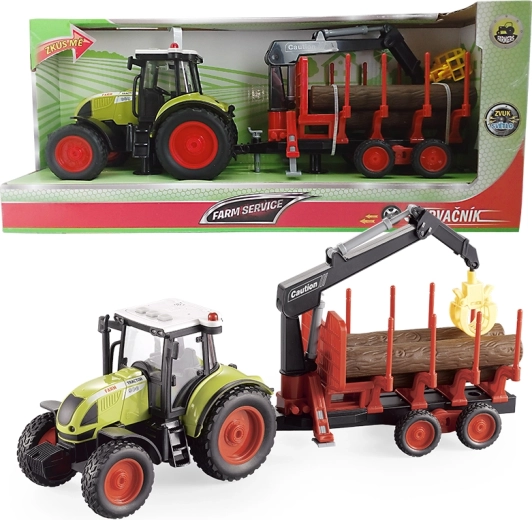 Tractor Farm service con remolque para transporte de madera 1:16