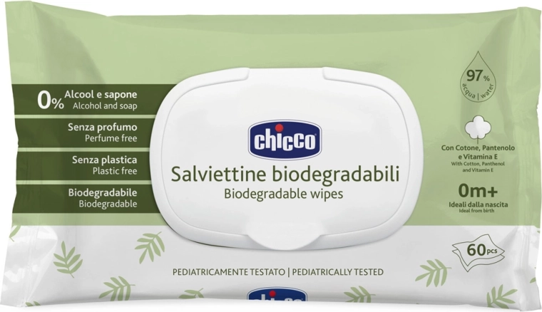 Toallitas húmedas Chicco para bebé sin plásticos 60 uds