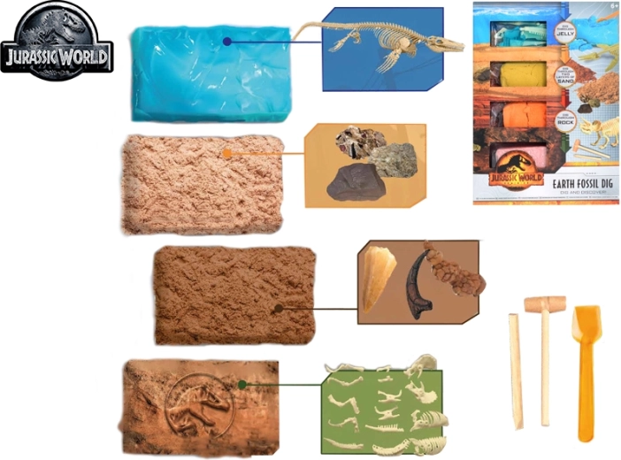 Mundo Jurásico – set para cincelar fósiles de dinosaurios, 4 fósiles