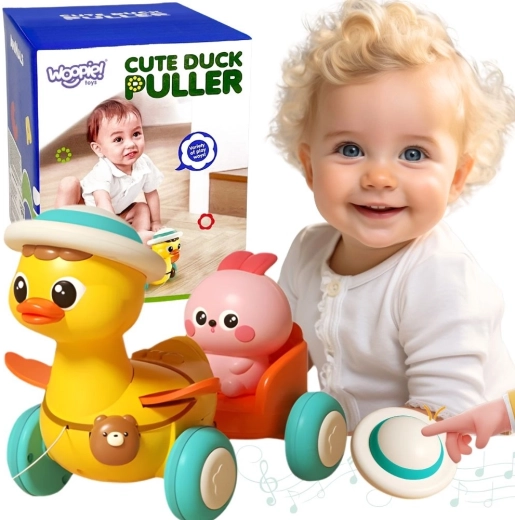 Woopie patito de arrastre con conejito rosa en remolque: luces y melodías interactivas
