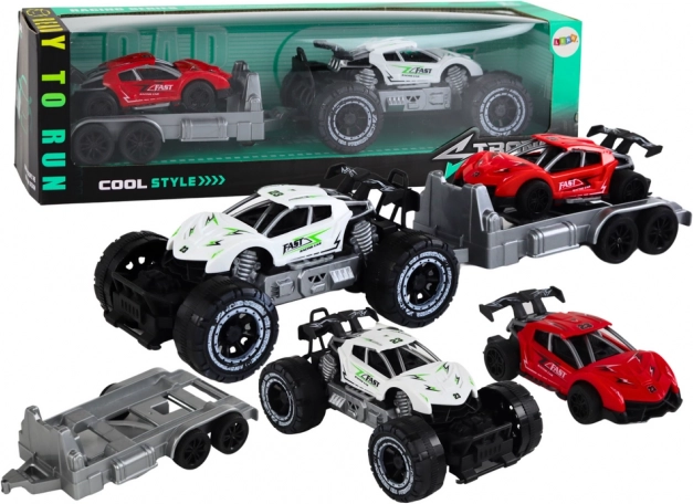 Set de coche todoterreno con remolque y coche deportivo