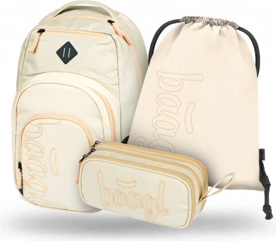 Set BAAGL Coolmate de 3 piezas: Mochila, Estuche y Bolsa en color beige