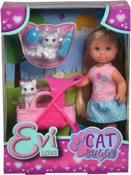 Muñeca Evička con cochecito para gatitos