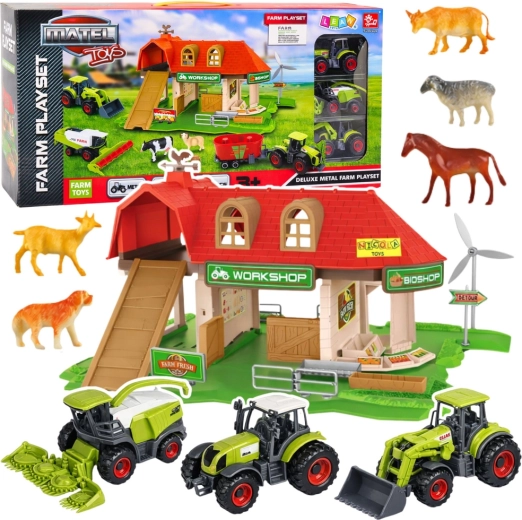 Granja con granero, tractores y figuras de animales, 42 piezas