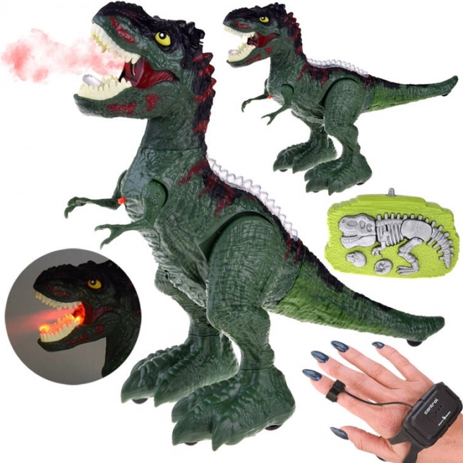 Dinosaurio RC controlado por gestos y mando a distancia, luces, sonidos y vapor