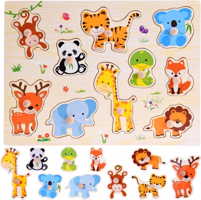 Puzle encajable de madera con animalitos – 10 piezas con tiradores