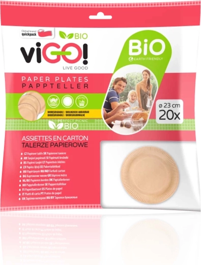 VIGO! Platos de papel bio marrones de 23 cm, 20 unidades