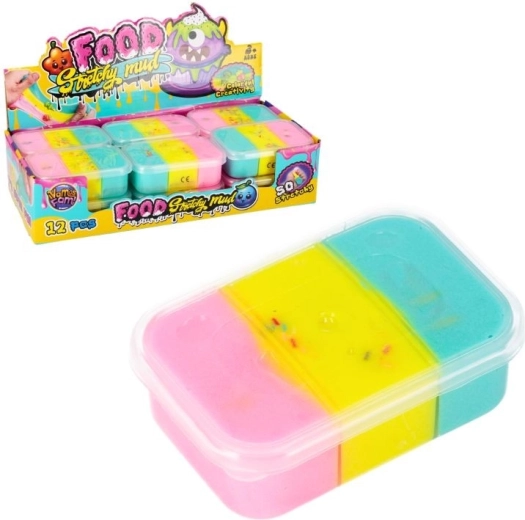 Slime moldeable tricolor en una práctica cajita
