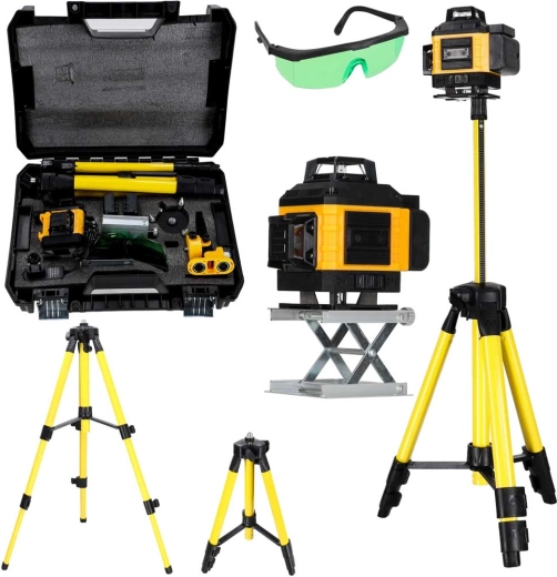 Láser de líneas cruzadas 4D 360° con 16 líneas, trípode y accesorios