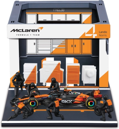 Set de pase de boxes Bburago Formula Racing F1 McLaren Team MCL39 2025 Lando Norris 1:43