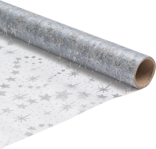 Camino de mesa navideño gris plateado 180 × 28 cm