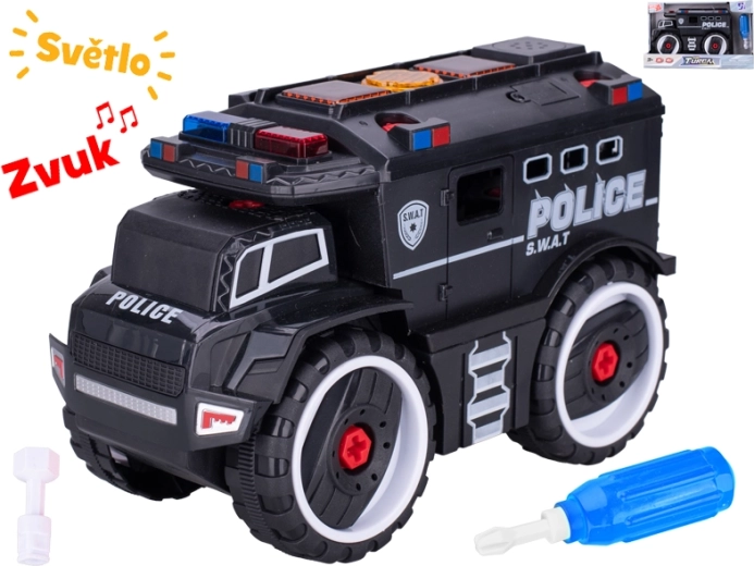 Coche de policía para montar con tornillos de 24 cm con luces y sonidos