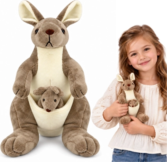 Canguro de peluche con cría, 25 cm
