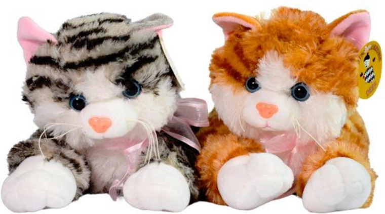Gata de peluche a rayas – grande tumbada