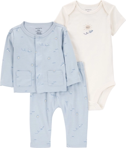 Set infantil Carter’s de 3 piezas – sudadera, body de manga corta y pantalones de chándal Blue Airplane (niño, talla 56)