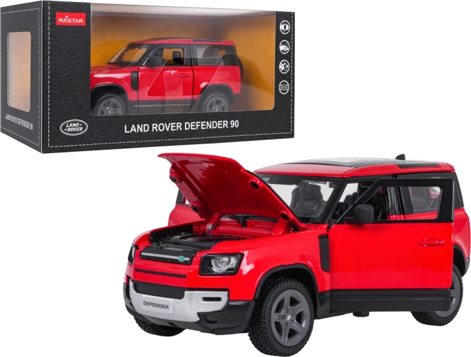 Modelo metálico Land Rover Defender 90 RASTAR a escala 1:24, rojo