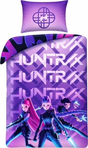 Ropa de cama reversible K-Pop Demon Hunters Huntrix y Saja Boys morada