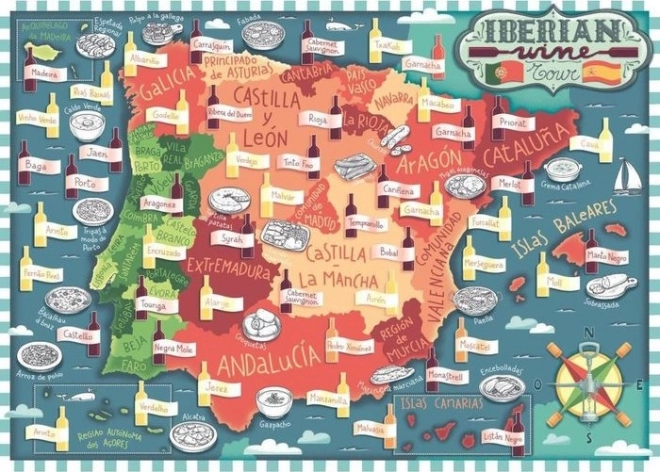 Puzzle Ravensburger Mapa de la península ibérica – regiones vinícolas 1000 piezas