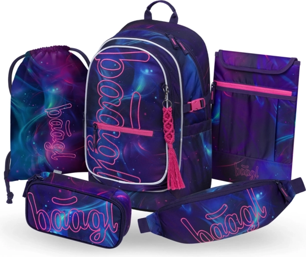 Set Baagl 5 Core Nova – mochila escolar, estuche, bolsa con cordón para educación física, riñonera y funda para portátil GRS