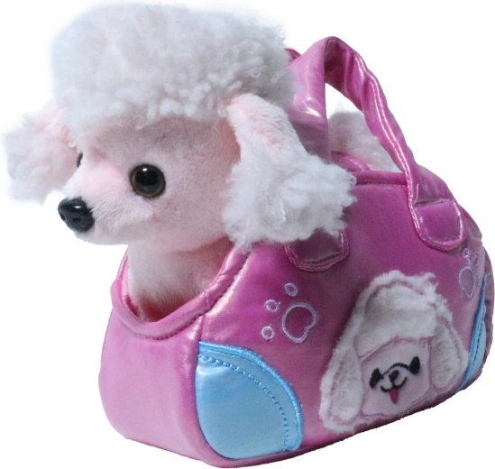 Caniche rosa de peluche en bolso, 17 cm