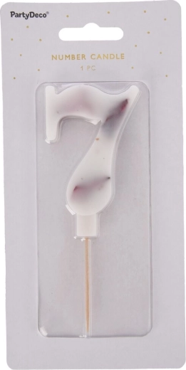 Vela para tarta número 7 blanca con decoración floral 8 cm