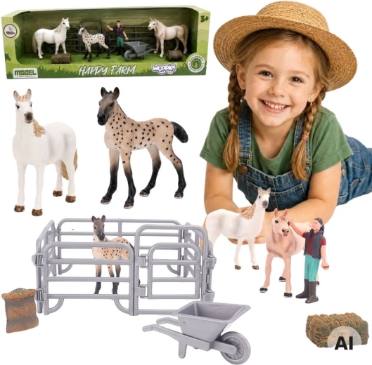 WOOPIE juego de figuras granja – caballos y granjero con accesorios (11 piezas)
