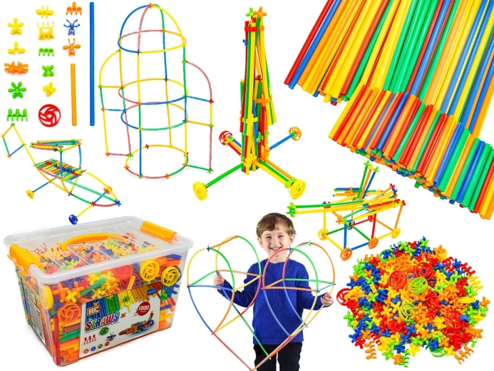 Pajitas de construcción 3D, juego de construcción de 1000 piezas en maletín