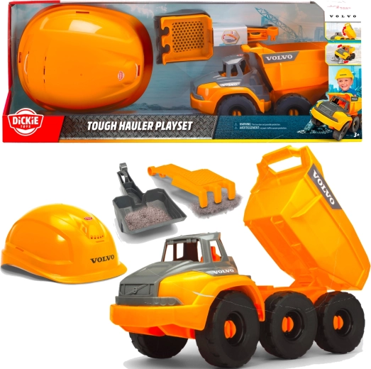 Set de construcción Volvo de Dickie Toys con volquete y casco protector