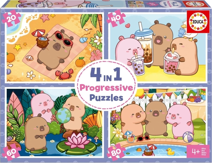 Educa puzzle CapyFun 4 en 1 – puzzle infantiles progresivos (20, 40, 60, 80 piezas)