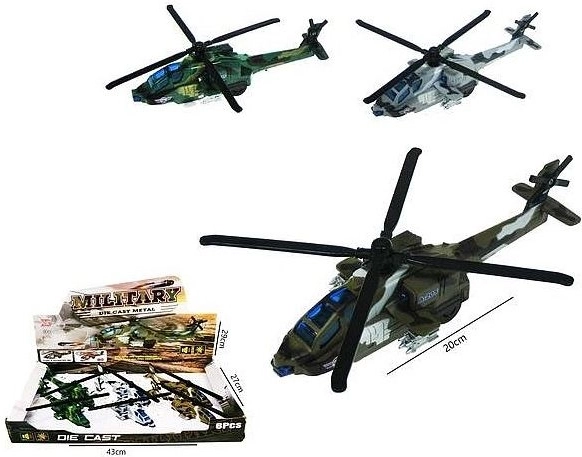 Helicóptero militar de 20 cm con luces y sonido