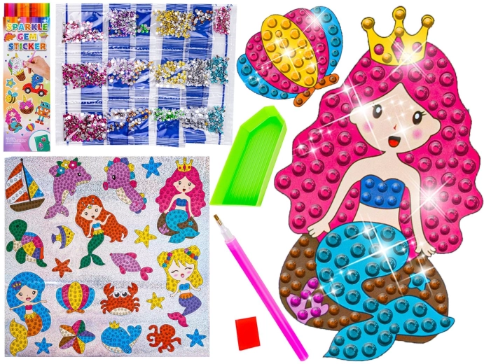 Mosaico con pegatinas diamond painting océano y hadas marinas (21 uds.)