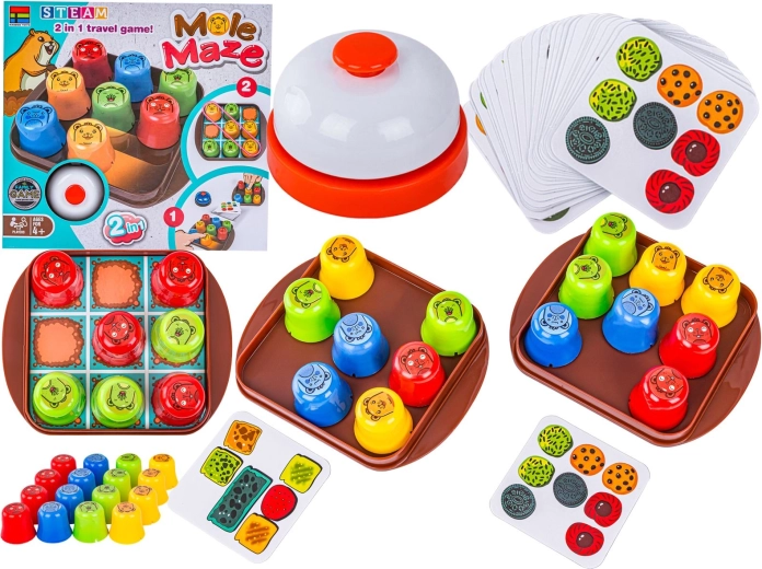 Juego lógico educativo Mole maze 2 en 1: vasos rápidos y tres en raya