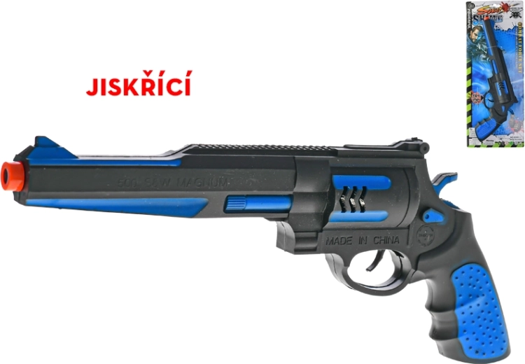 Pistola infantil de inercia de 35 cm con efecto de chispas